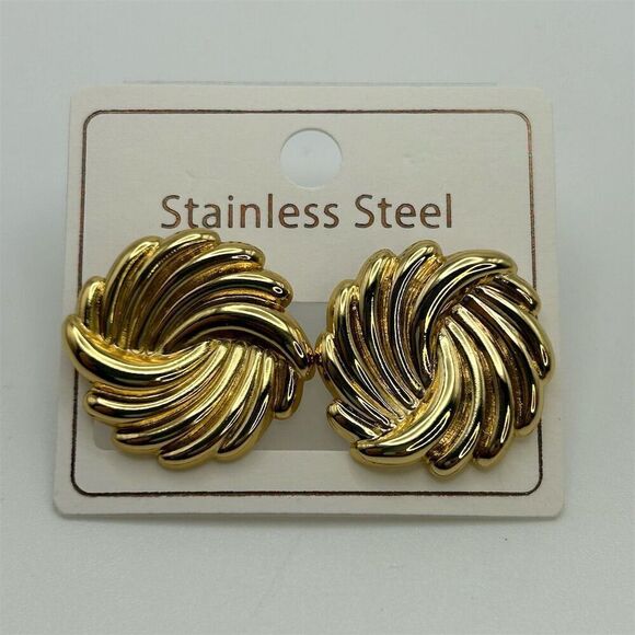 Gold-Tone Swirl Pierced Stud Earrings Classic Dainty Lightweight Classic Trendy - Picture 6 of 10
